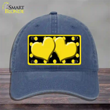 Yellow Black Polka Dot Yellow Center Hearts Novelty License Plate Hat Unconstructed Cotton / Navy