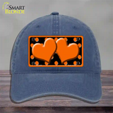 Orange Black Polka Dot Orange Center Hearts Novelty License Plate Hat Unconstructed Cotton / Navy