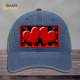 Red Black Polka Dot Red Center Hearts Novelty License Plate Hat Unconstructed Cotton / Navy