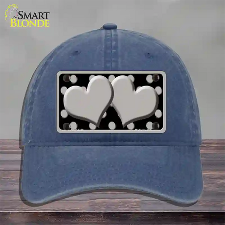 Grey Black Polka Dot Grey Center Hearts Novelty License Plate Hat Unconstructed Cotton / Navy