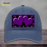 Purple Black Polka Dot Purple Center Hearts Novelty License Plate Hat Unconstructed Cotton / Navy