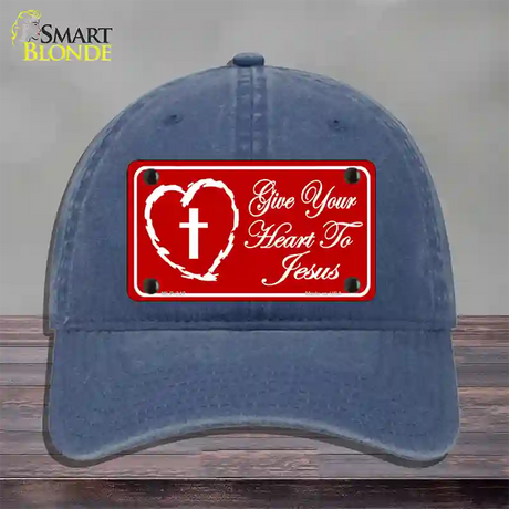 Give Your Heart To Jesus Novelty License Plate Hat Unconstructed Cotton / Navy