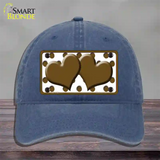 Brown White Polka Dot Brown Centered Hearts Novelty License Plate Hat Unconstructed Cotton / Navy