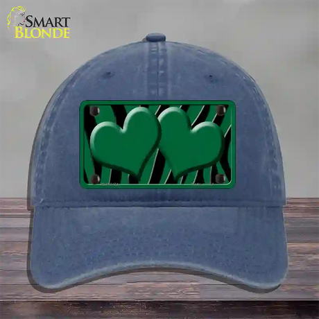 Green Black Zebra Green Centered Hearts Novelty License Plate Hat Unconstructed Cotton / Navy