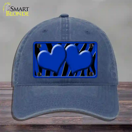 Blue Black Zebra Blue Centered Hearts Novelty License Plate Hat Unconstructed Cotton / Navy