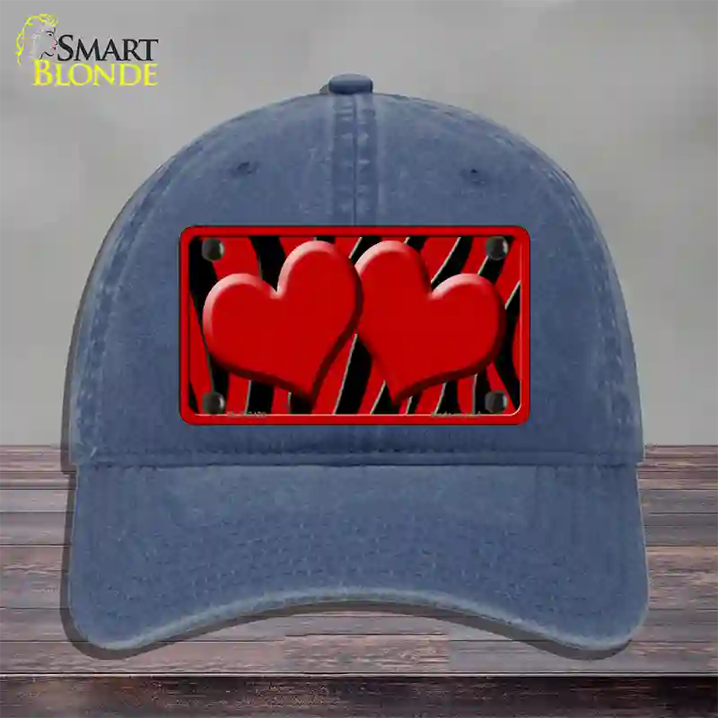 Red Black Zebra Red Centered Hearts Novelty License Plate Hat Unconstructed Cotton / Navy