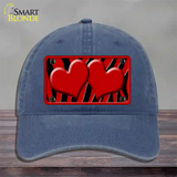 Red Black Zebra Red Centered Hearts Novelty License Plate Hat Unconstructed Cotton / Navy