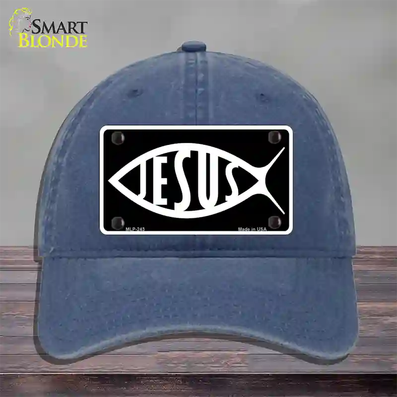 Jesus Fish Novelty License Plate Hat Unconstructed Cotton / Navy