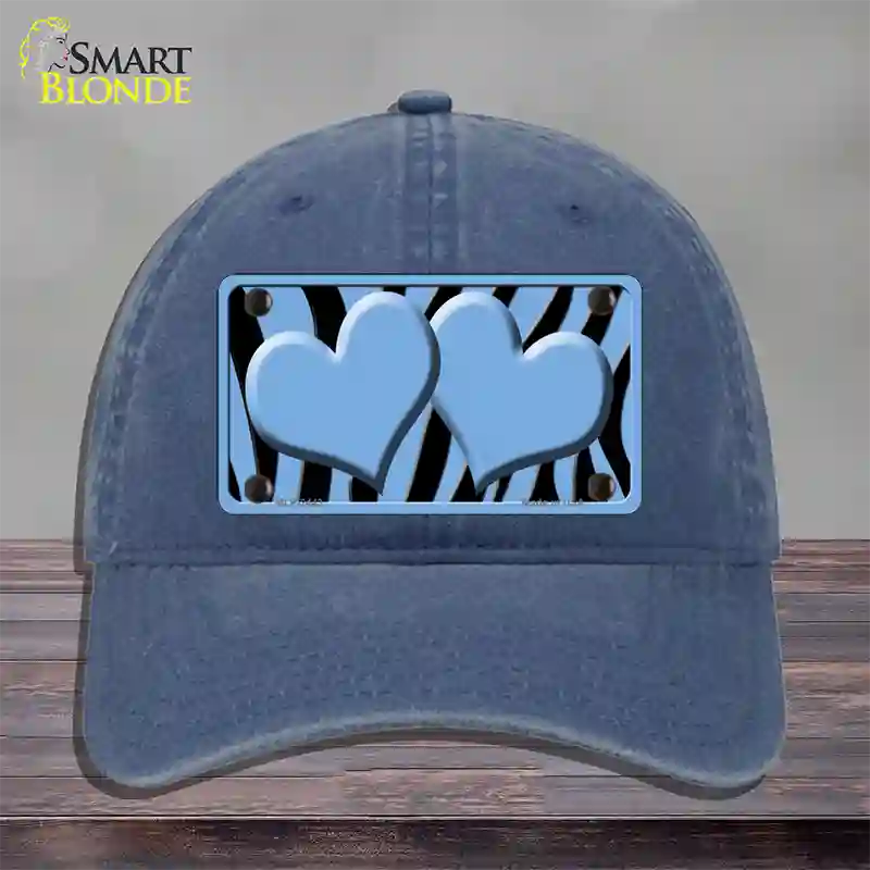 Light Blue Black Zebra Light Blue Centered Hearts Novelty License Plate Hat Unconstructed Cotton / Navy