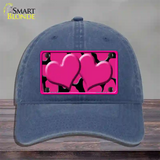 Pink Black Giraffe Pink Centered Hearts Novelty License Plate Hat Unconstructed Cotton / Navy