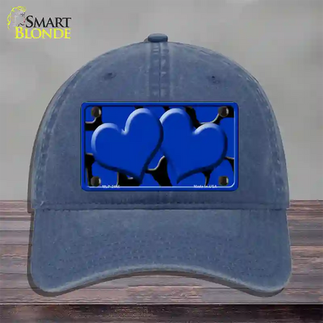 Blue Black Giraffe Blue Centered Hearts Novelty License Plate Hat Unconstructed Cotton / Navy