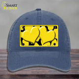 Yellow Black Giraffe Yellow Centered Hearts Novelty License Plate Hat Unconstructed Cotton / Navy