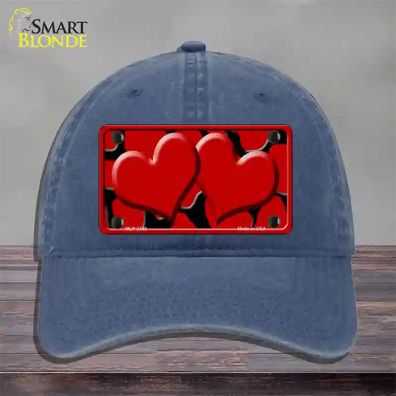 Red Black Giraffe Red Centered Hearts Novelty License Plate Hat Unconstructed Cotton / Navy