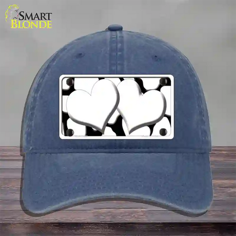 White Black Giraffe White Centered Hearts Novelty License Plate Hat Unconstructed Cotton / Navy