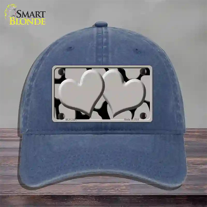 Grey Black Giraffe Grey Centered Hearts Novelty License Plate Hat Unconstructed Cotton / Navy