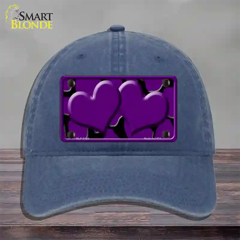 Purple Black Giraffe Purple Centered Hearts Novelty License Plate Hat Unconstructed Cotton / Navy