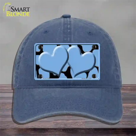 Light Blue Black Giraffe Light Blue Centered Hearts Novelty License Plate Hat Unconstructed Cotton / Navy