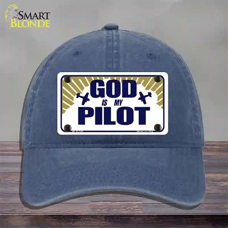 God Is My Pilot Novelty License Plate Hat Unconstructed Cotton / Navy