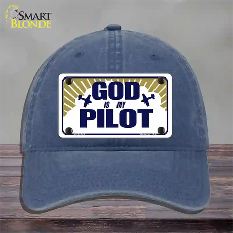 God Is My Pilot Novelty License Plate Hat Unconstructed Cotton / Navy