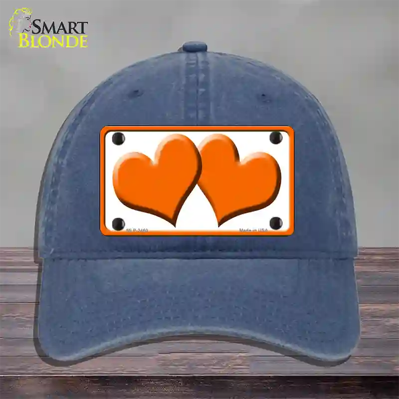 Solid Orange Centered Hearts White Novelty License Plate Hat Unconstructed Cotton / Navy