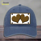 Solid Brown Centered Hearts White Novelty License Plate Hat Unconstructed Cotton / Navy