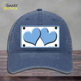 Solid Light Blue Centered Hearts White Novelty License Plate Hat Unconstructed Cotton / Navy