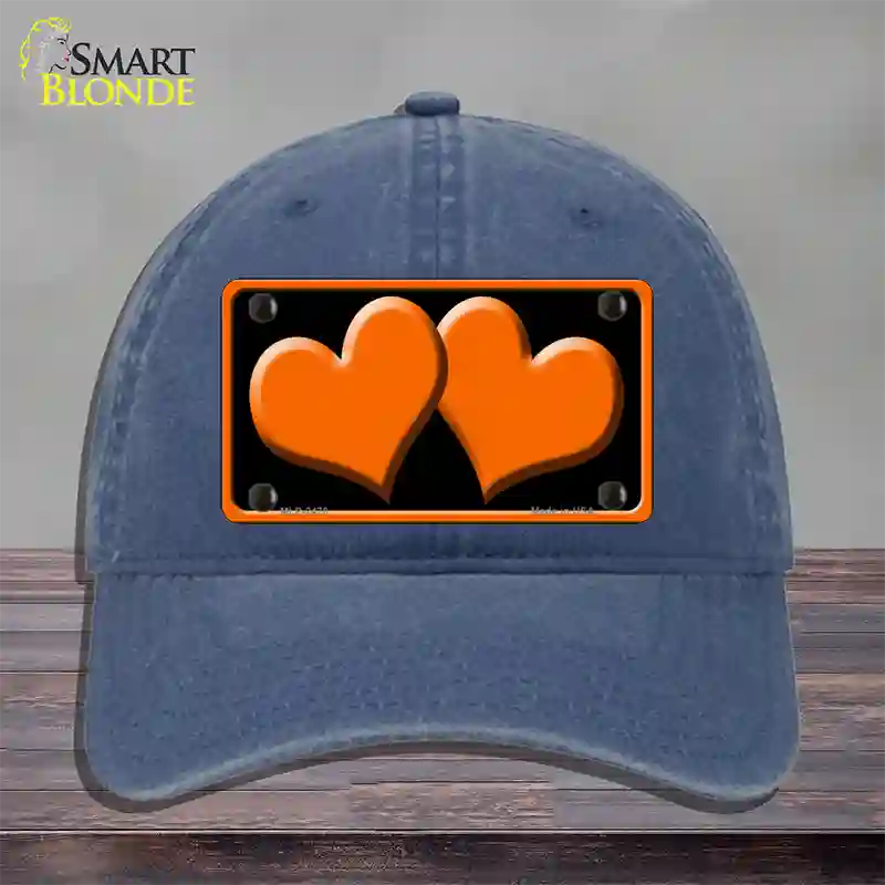 Solid Orange Centered Hearts Black Novelty License Plate Hat Unconstructed Cotton / Navy