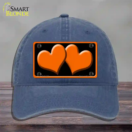 Solid Orange Centered Hearts Black Novelty License Plate Hat Unconstructed Cotton / Navy