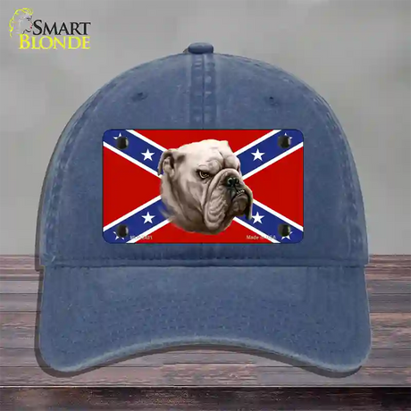 Confederate Flag Bulldog Novelty License Plate Hat Unconstructed Cotton / Navy