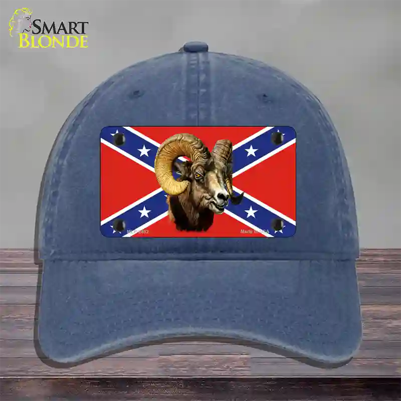 Confederate Flag Ram Novelty License Plate Hat Unconstructed Cotton / Navy