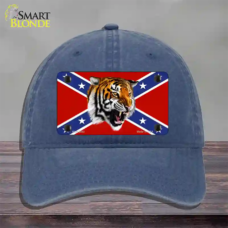 Confederate Flag Tiger Novelty License Plate Hat Unconstructed Cotton / Navy