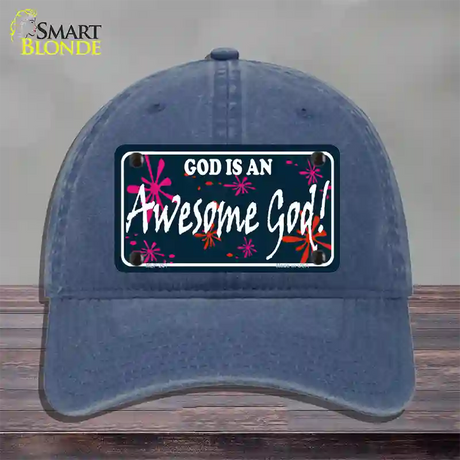 God Is An Awesome God Novelty License Plate Hat Unconstructed Cotton / Navy