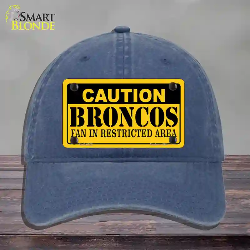 Caution Broncos Novelty License Plate Hat Unconstructed Cotton / Navy