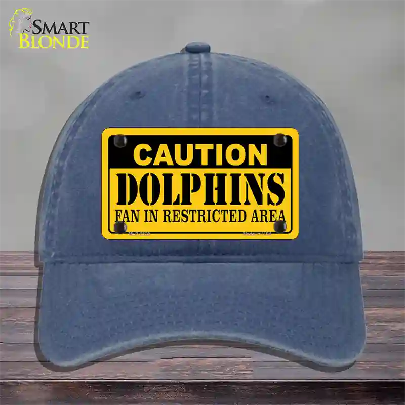 Caution Dolphins Novelty License Plate Hat Unconstructed Cotton / Navy