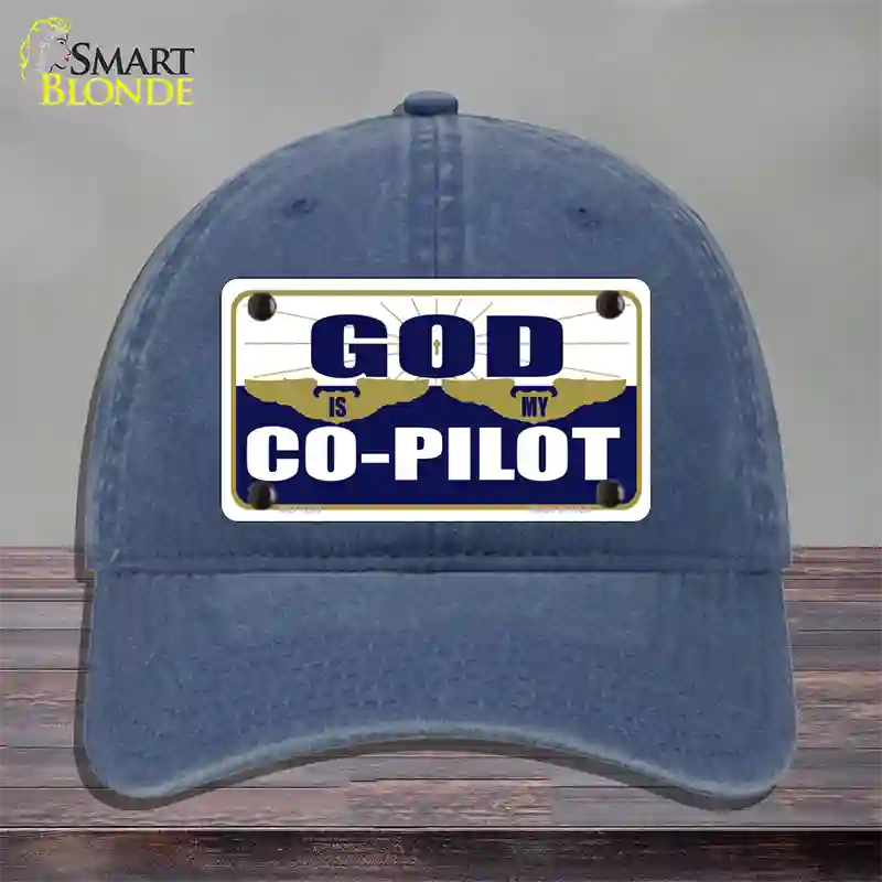 God Is My Co-Pilot Novelty License Plate Hat Unconstructed Cotton / Navy