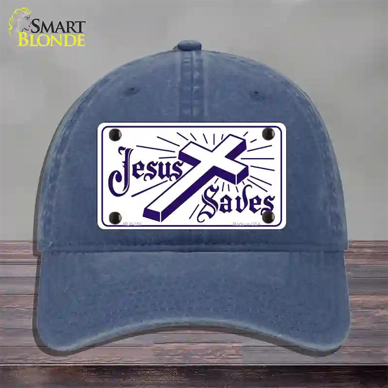 Jesus Saves Novelty License Plate Hat Unconstructed Cotton / Navy