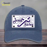 Jesus Saves Novelty License Plate Hat Unconstructed Cotton / Navy