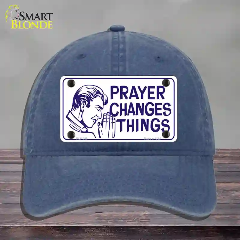 Prayer Changes Things Novelty License Plate Hat Unconstructed Cotton / Navy