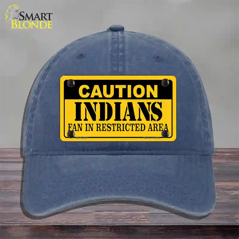 Caution Indians Fan Novelty License Plate Hat Unconstructed Cotton / Navy