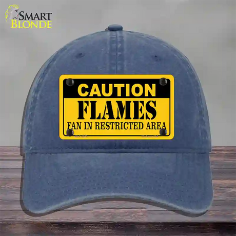 Caution Flames Novelty License Plate Hat Unconstructed Cotton / Navy