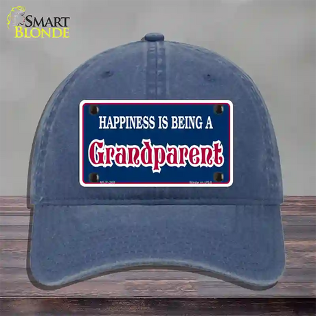 Happiness Being Grandparent Novelty License Plate Hat Unconstructed Cotton / Navy