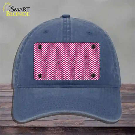 Pink White Chevron Novelty License Plate Hat Unconstructed Cotton / Navy