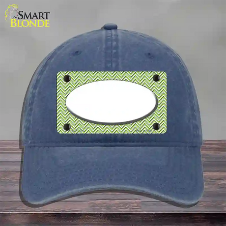 Lime Green White Chevon White Center Oval Novelty License Plate Hat Unconstructed Cotton / Navy