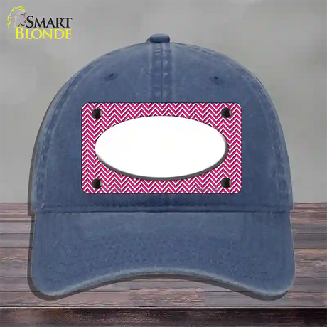 Pink White Chevon White Center Oval Novelty License Plate Hat Unconstructed Cotton / Navy