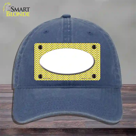 Yellow White Chevon White Center Oval Novelty License Plate Hat Unconstructed Cotton / Navy