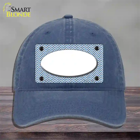 Light Blue White Chevon White Center Oval Novelty License Plate Hat Unconstructed Cotton / Navy