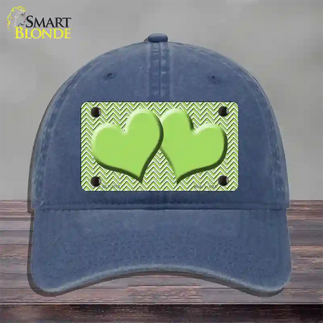 Lime Green White Chevron Lime Green Center Hearts Novelty License Plate Hat Unconstructed Cotton / Navy