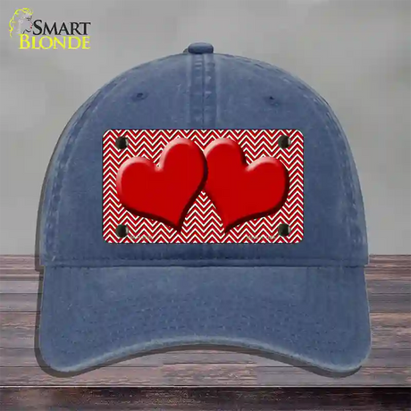 Red White Chevron Red Center Hearts Novelty License Plate Hat Unconstructed Cotton / Navy