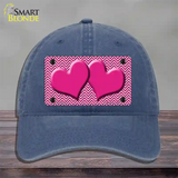 Pink White Chevron Pink Center Hearts Novelty License Plate Hat Unconstructed Cotton / Navy