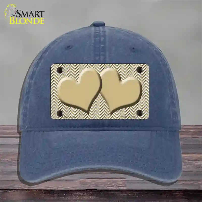 Gold White Chevron Gold Center Hearts Novelty License Plate Hat Unconstructed Cotton / Navy